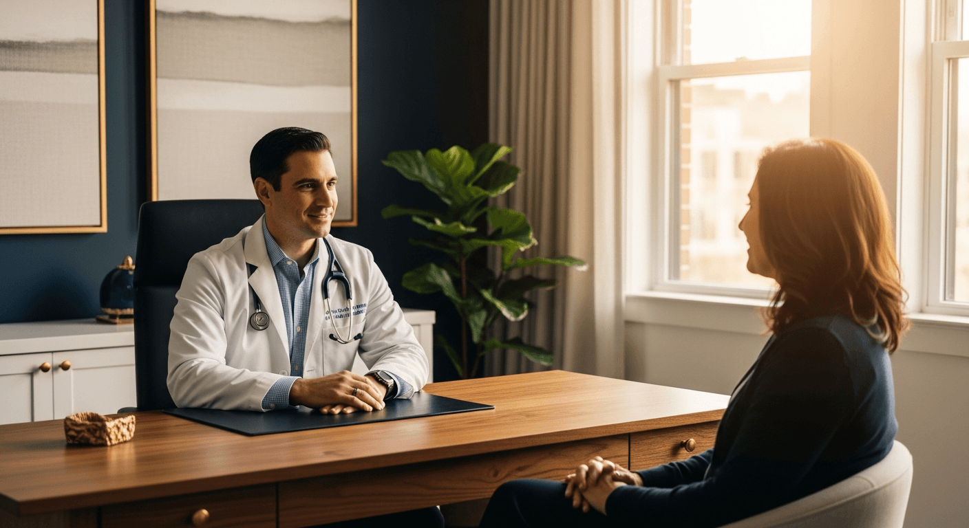 Concierge physician with patient